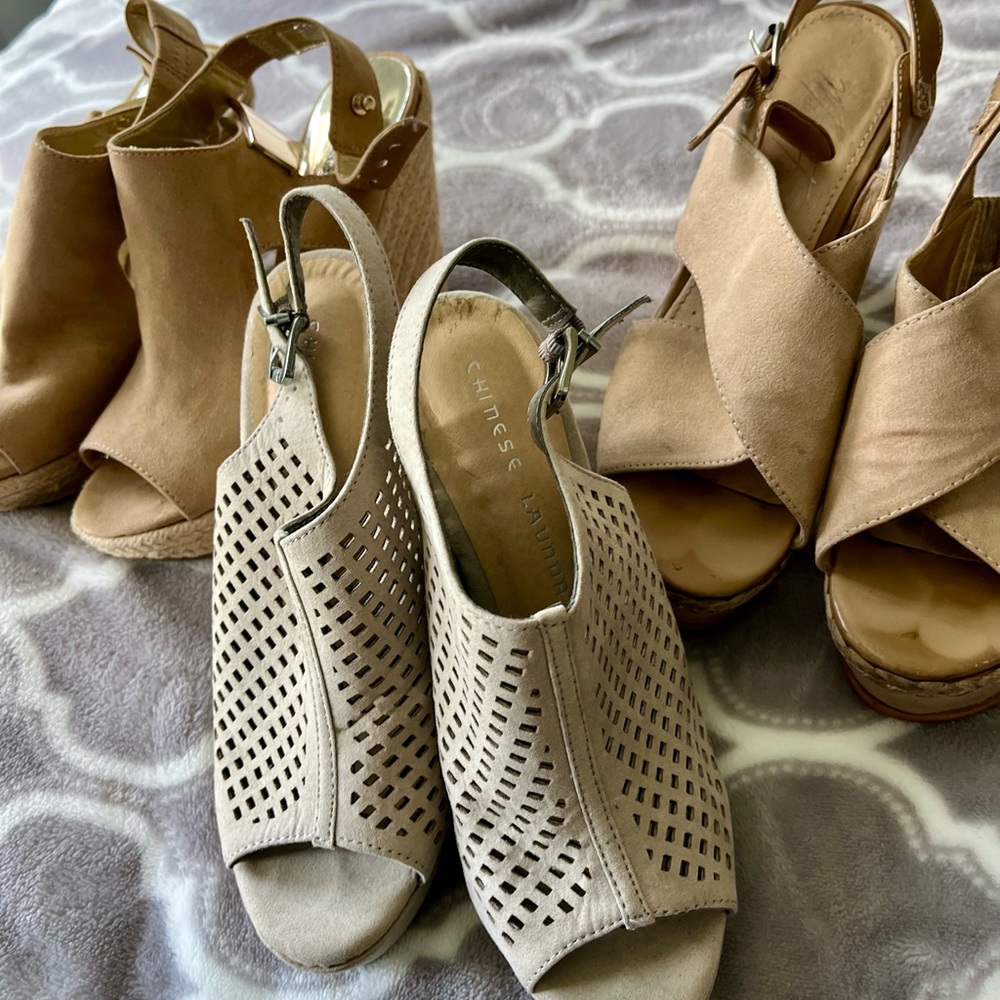 THREE PAIRS SZ 6 ShOES 
Carlos Santana Taupe Wedge plus a pair of Marc Fischer